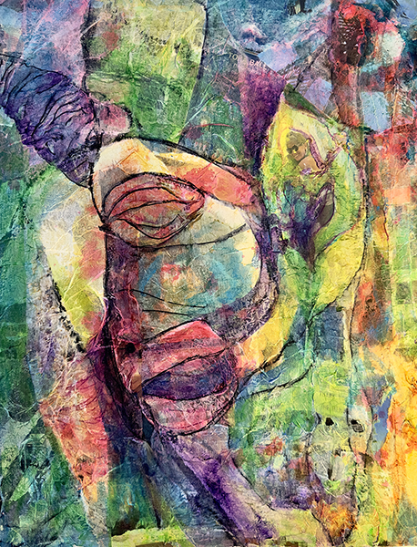 BRC: Out on the playa I, by Raya Dukhan, vanlife series -  mixed media on board - 16 X 20