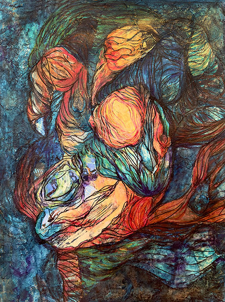 BRC: Out on the playa IV, by Raya Dukhan, vanlife series -mixed media on paper - 18 X 24