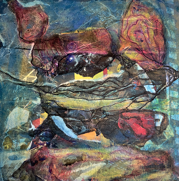 BRC: Out on the playa at night II, by Raya Dukhan, vanlife series - mixed media on canvas - 12 X 12