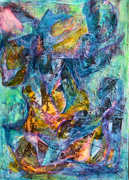 BRC: Out on the playa XI, by Raya Dukhan, vanlife series - mixed media on canvas - 16 X 20