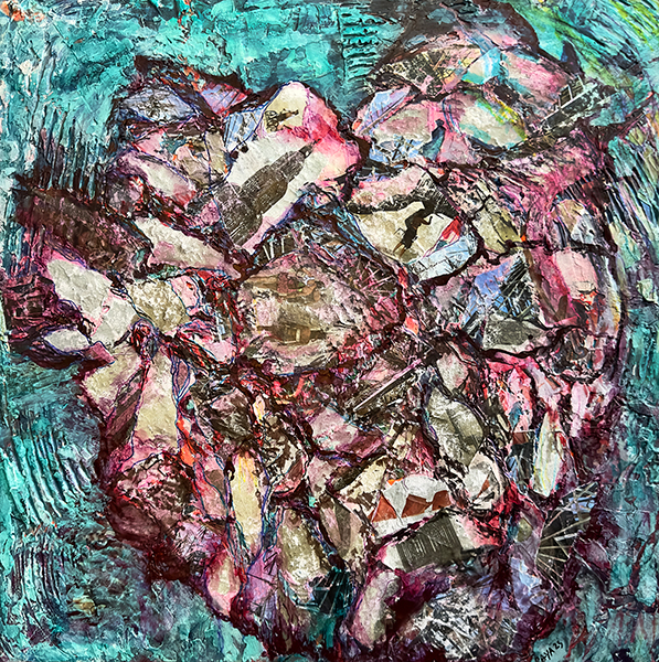 BRC: Out on the playa VIII, by Raya Dukhan, vanlife series - mixed media on canvas - 20 X 20
