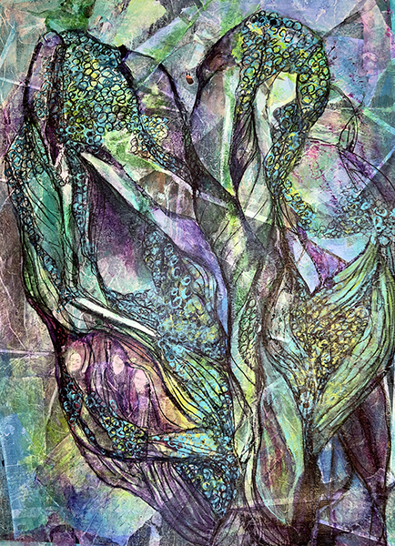 PNW: Olive my friends I, by Raya Dukhan, vanlife series - mixed media on paper - 18 X 24