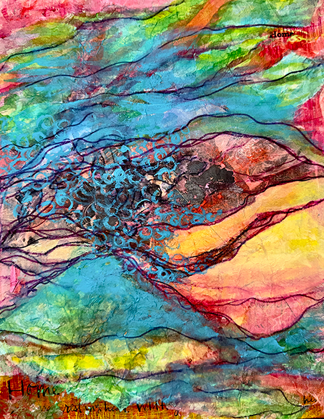 Home, by Raya Dukhan, vanlife series - mixed media on canvas - 10 X 12