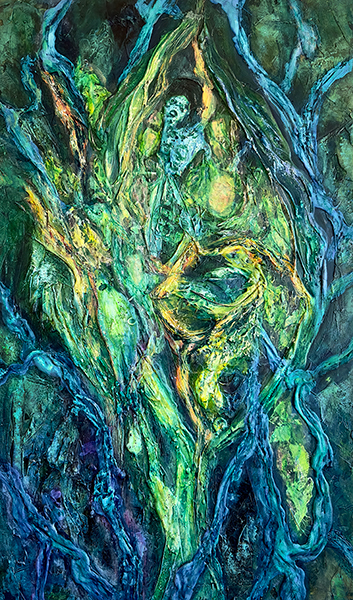 Jinmenju, by Raya Dukhan -  mixed media on canvas 27 X 38