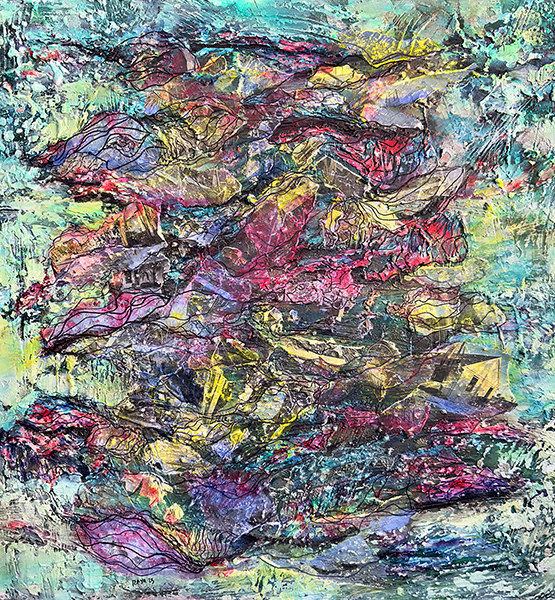 Phantom Stack, by Raya Dukhan, connected series -   acrylic, mixed media on canvas - 24 X 24