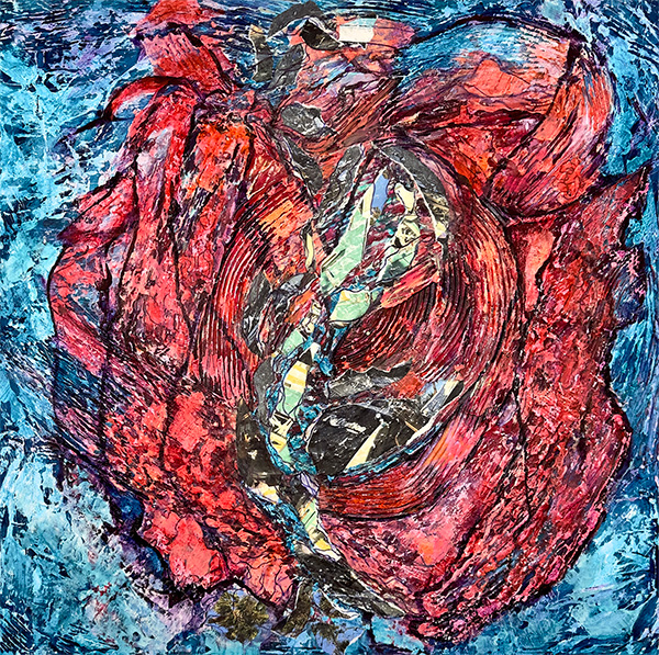 Reflections by Raya Dukhan, vanlife series -  mixed mixed media on canvas - 24 X 24