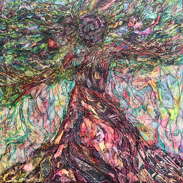 Shaman II by Raya Dukhan, connected series -  mixed media on canvas 39 X 41